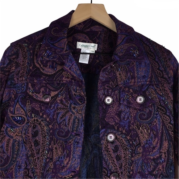 COLDWATER CREEK Jacket Woven Tapestry Beaded Paisley Floral Boho Petite Medium - Picture 3 of 10